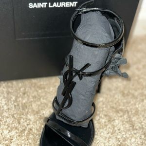 YSL 38.5 black open toe sandal.